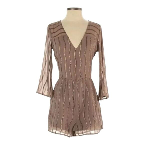 Abercrombie & Fitch Women Romper 00 Brown Striped Bronce Sequins Long-Sleeve - Picture 1 of 11
